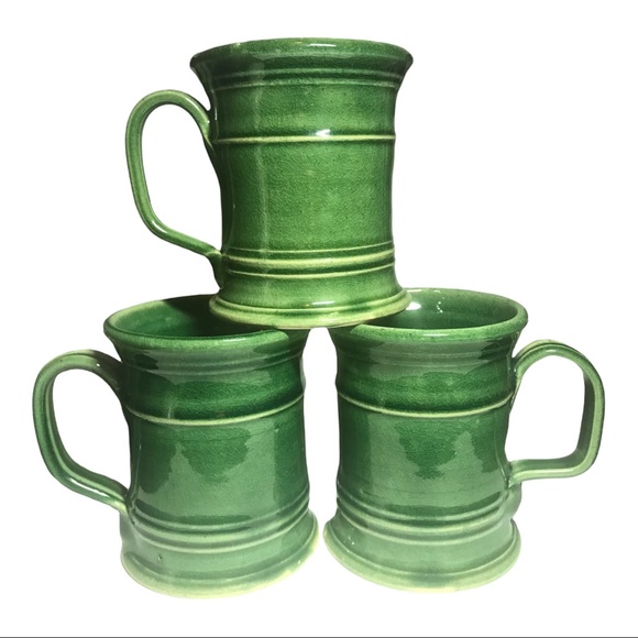 Vintage 1995 West Moore Pottery D. Farrell Moss Green Pottery Coffee Mug Tea Cup - Picture 1 of 7